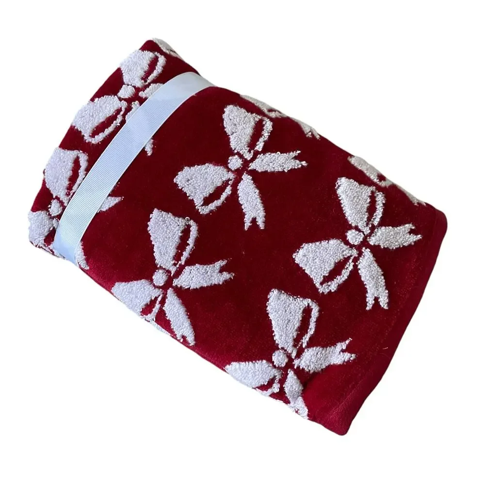 Caro Home CHRISTMAS BOW Hand Towels Set of 2 Red & White Holiday Decor